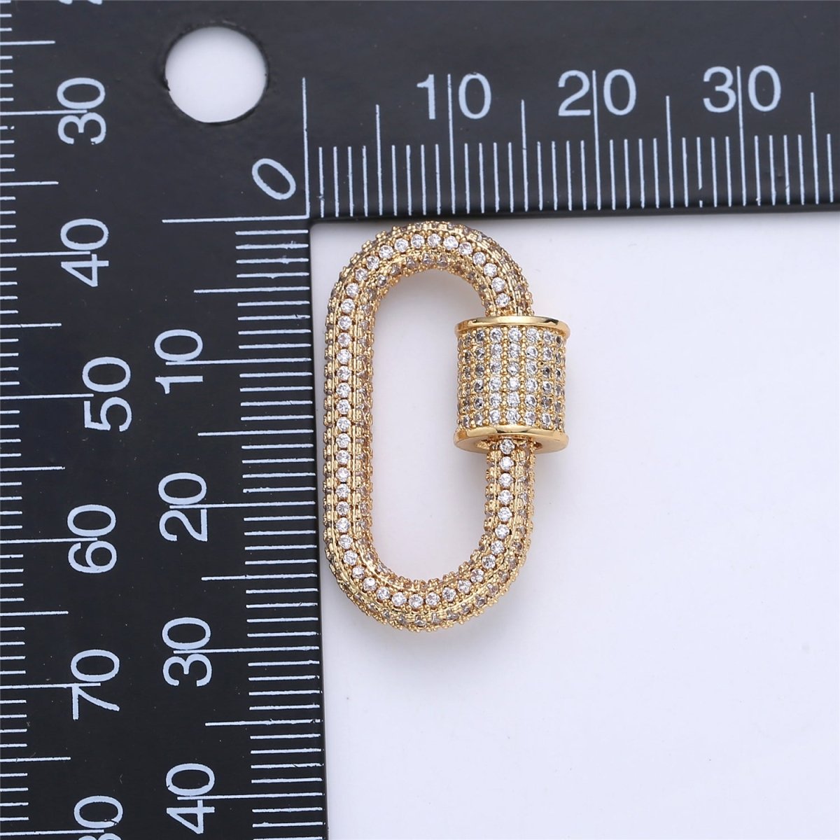 14K Gold Filled 28.5mm Clear Micro Paved CZ Carabiner Closure Jewelry Findings Supply in Gold & Silver | L-254