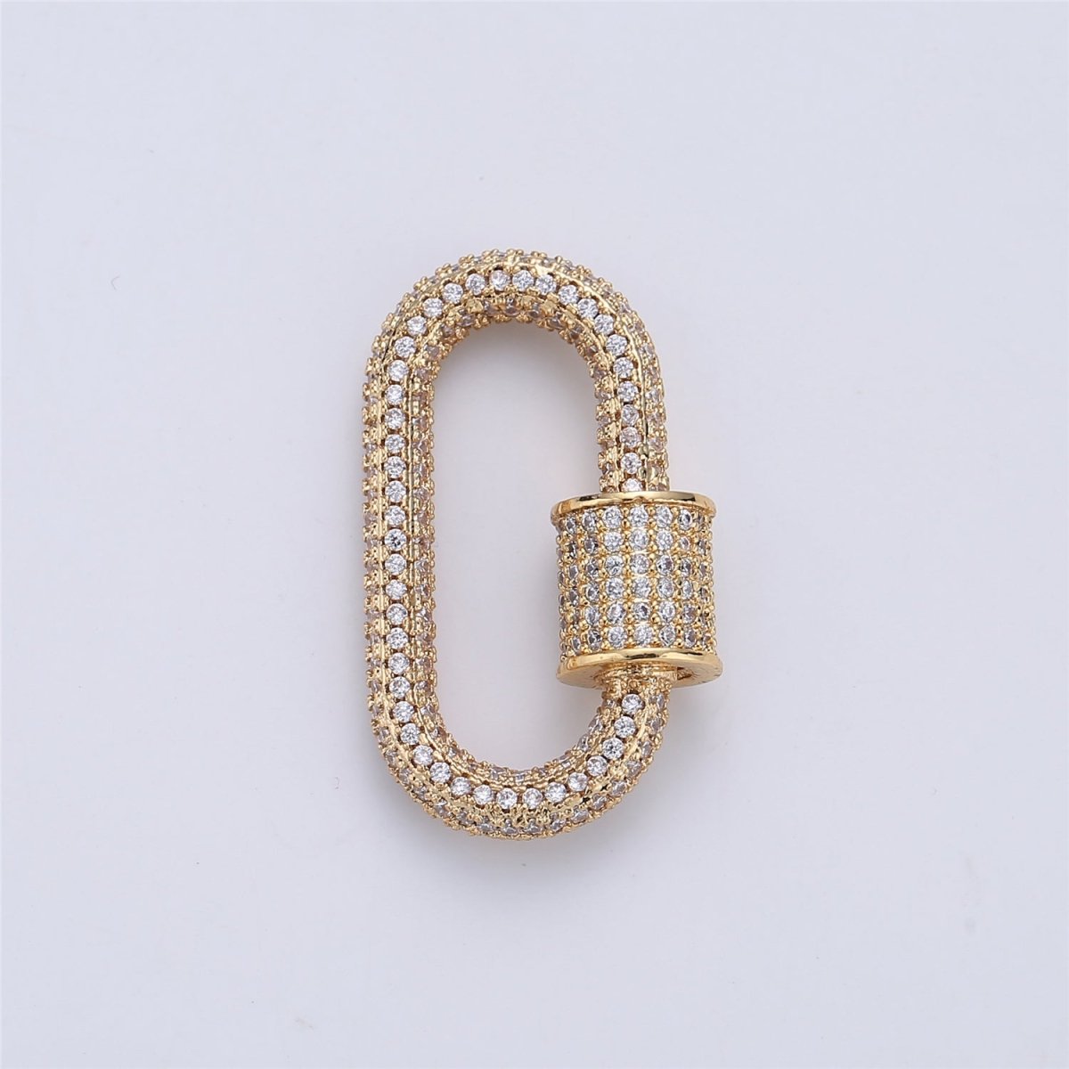14K Gold Filled 28.5mm Clear Micro Paved CZ Carabiner Closure Jewelry Findings Supply in Gold & Silver | L-254
