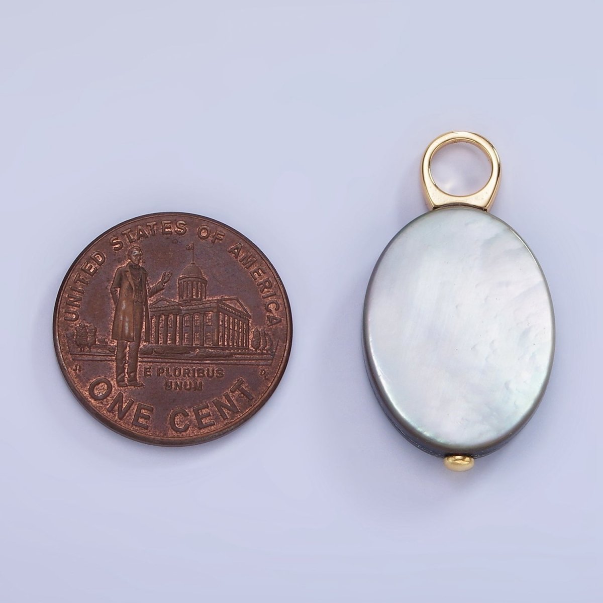 14K Gold Filled 28mm Black Tahitian Shell Pearl Oval Flat Pendant | P1679 - DLUXCA