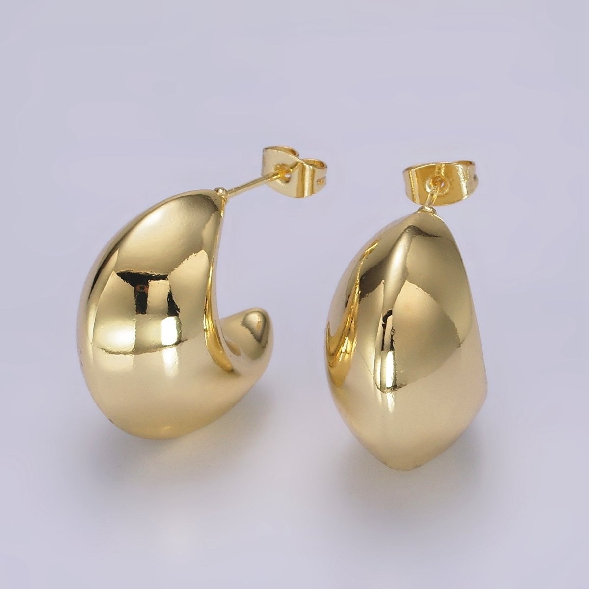 14K Gold Filled 28mm Edged Chubby C-Shaped Hoop Earrings | AE332 - DLUXCA