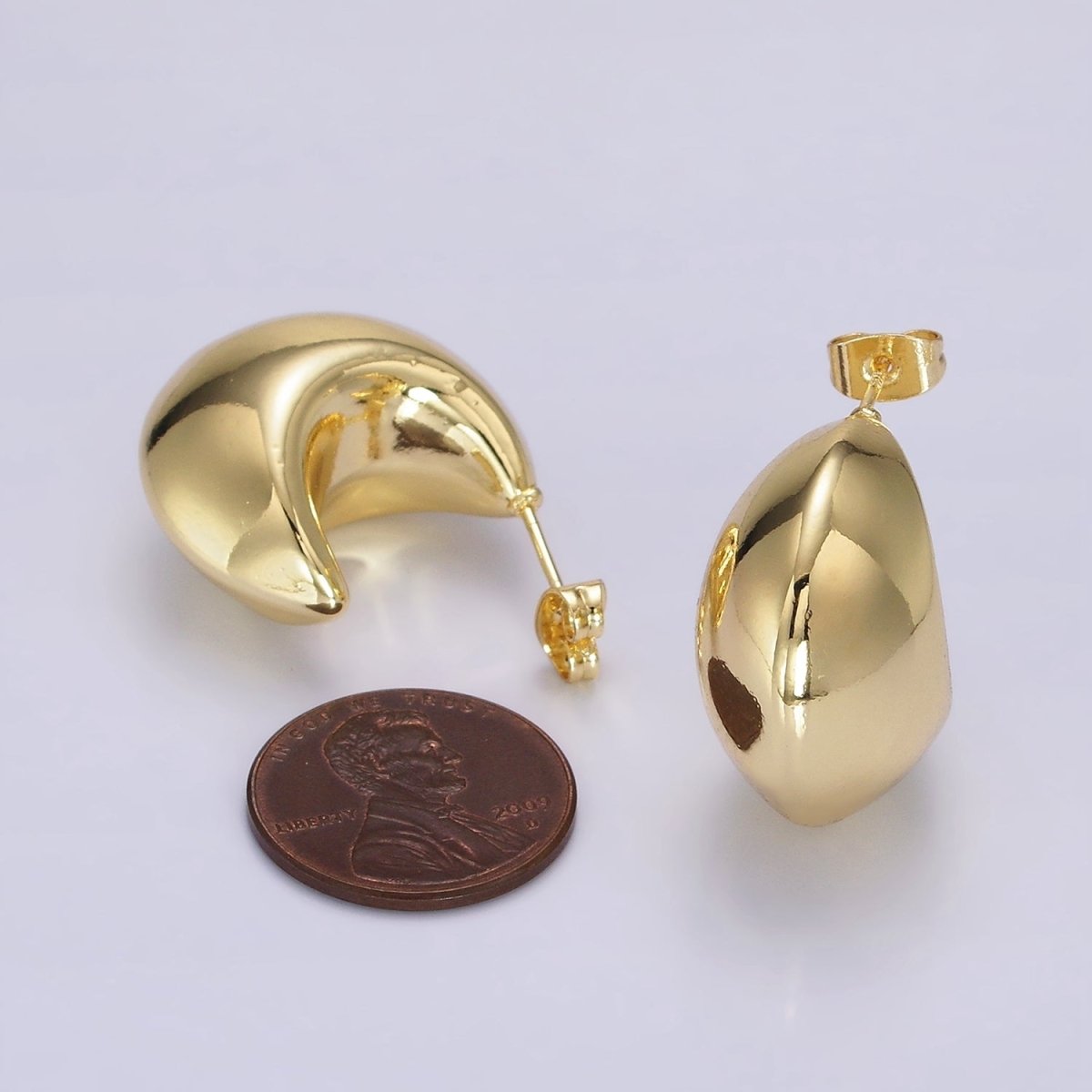 14K Gold Filled 28mm Edged Chubby C-Shaped Hoop Earrings | AE332 - DLUXCA