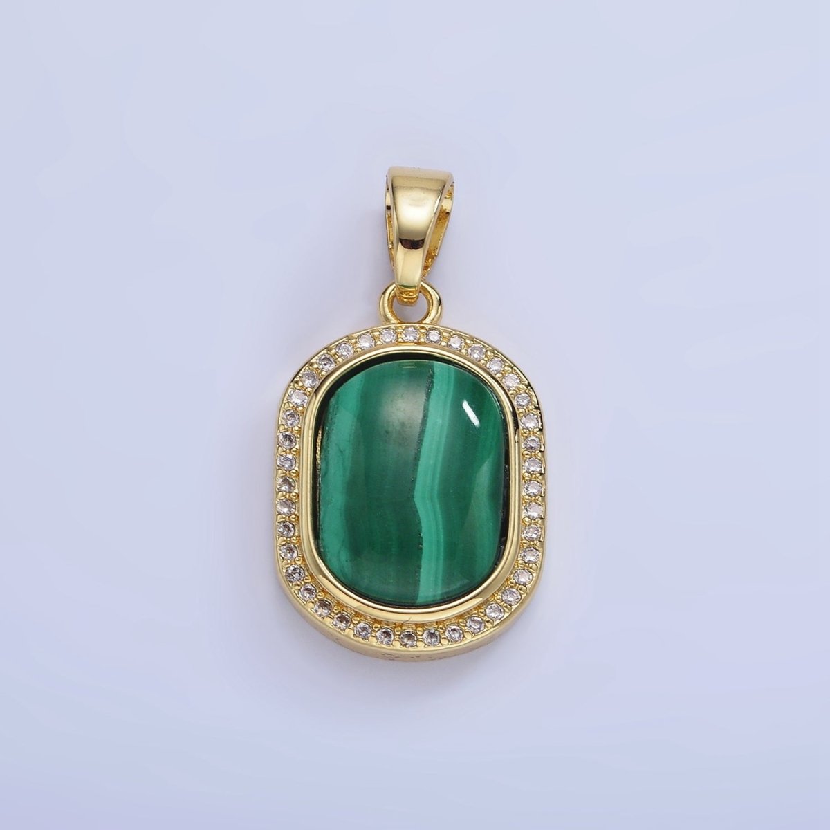 14K Gold Filled 28mm Malachite Oblong Micro Paved Bezel Pendant | AA1236 - DLUXCA