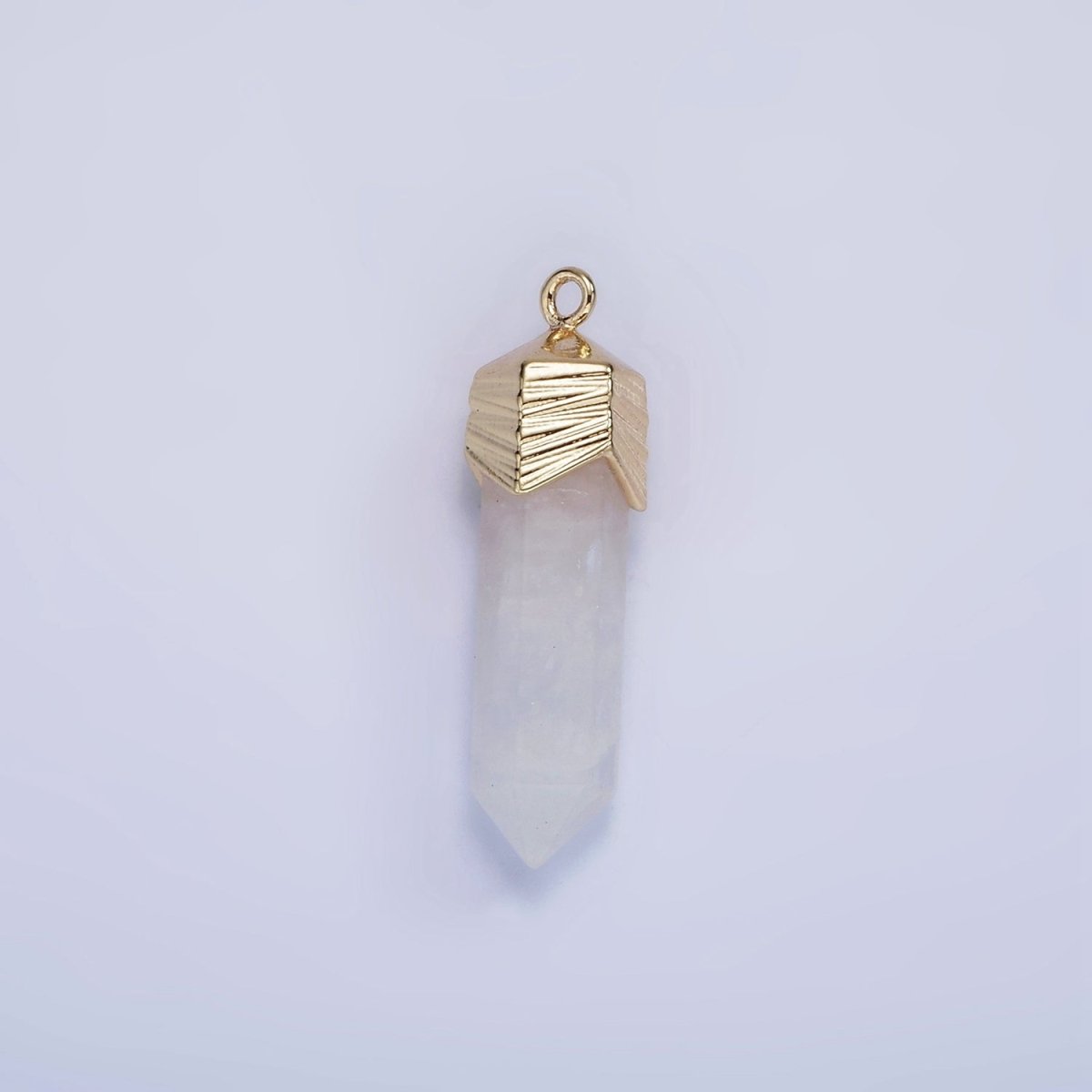 14K Gold Filled 28mm Natural Gemstone Pointed Wand Line-Textured Charm | AG333 - AG341