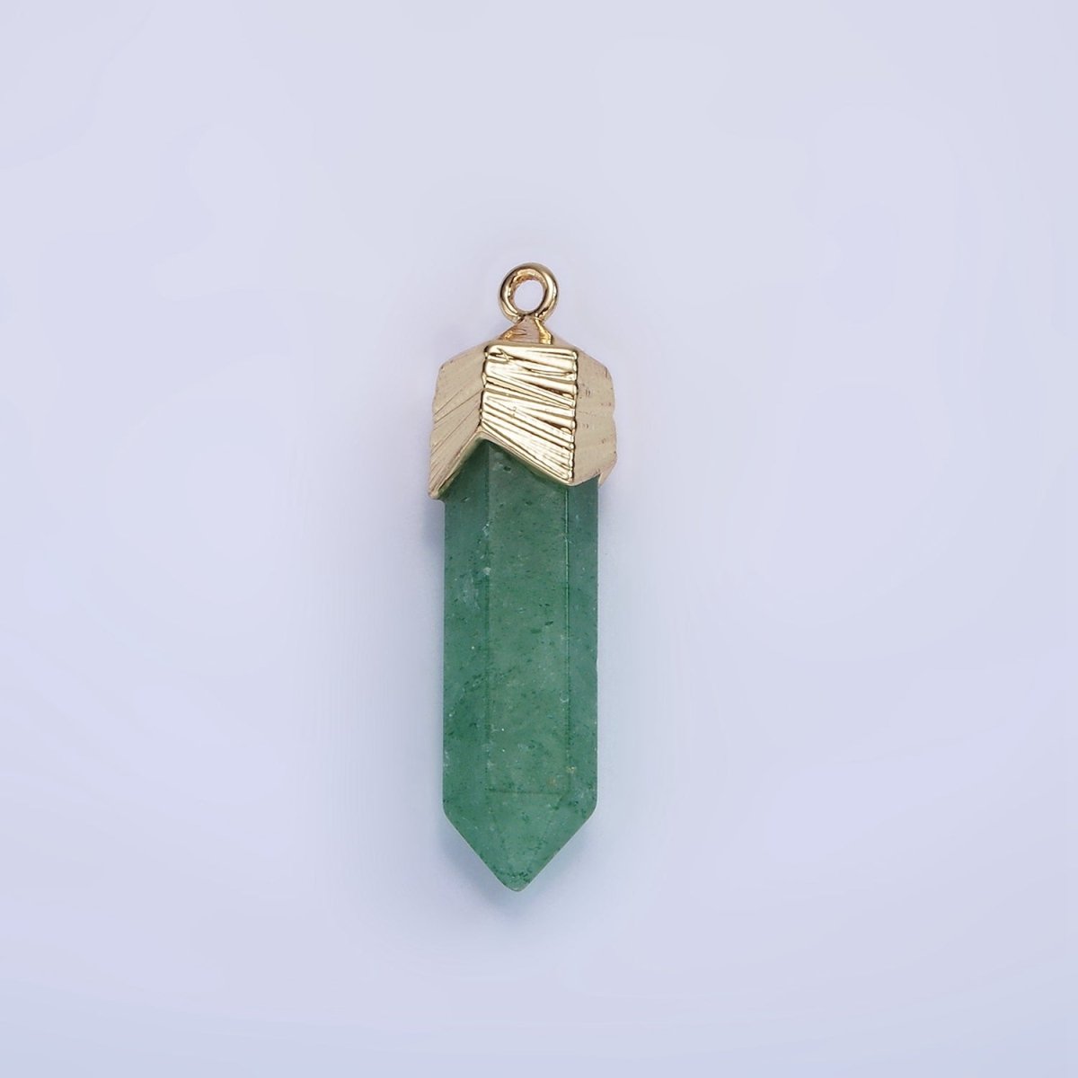 14K Gold Filled 28mm Natural Gemstone Pointed Wand Line-Textured Charm | AG333 - AG341