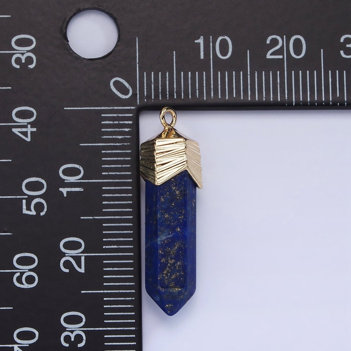 14K Gold Filled 28mm Natural Gemstone Pointed Wand Line-Textured Charm | AG333 - AG341