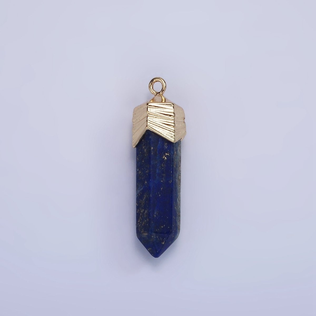 14K Gold Filled 28mm Natural Gemstone Pointed Wand Line-Textured Charm | AG333 - AG341