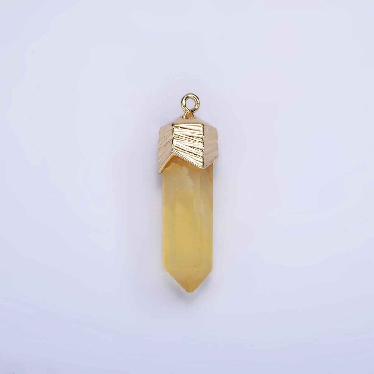 14K Gold Filled 28mm Natural Gemstone Pointed Wand Line-Textured Charm | AG333 - AG341