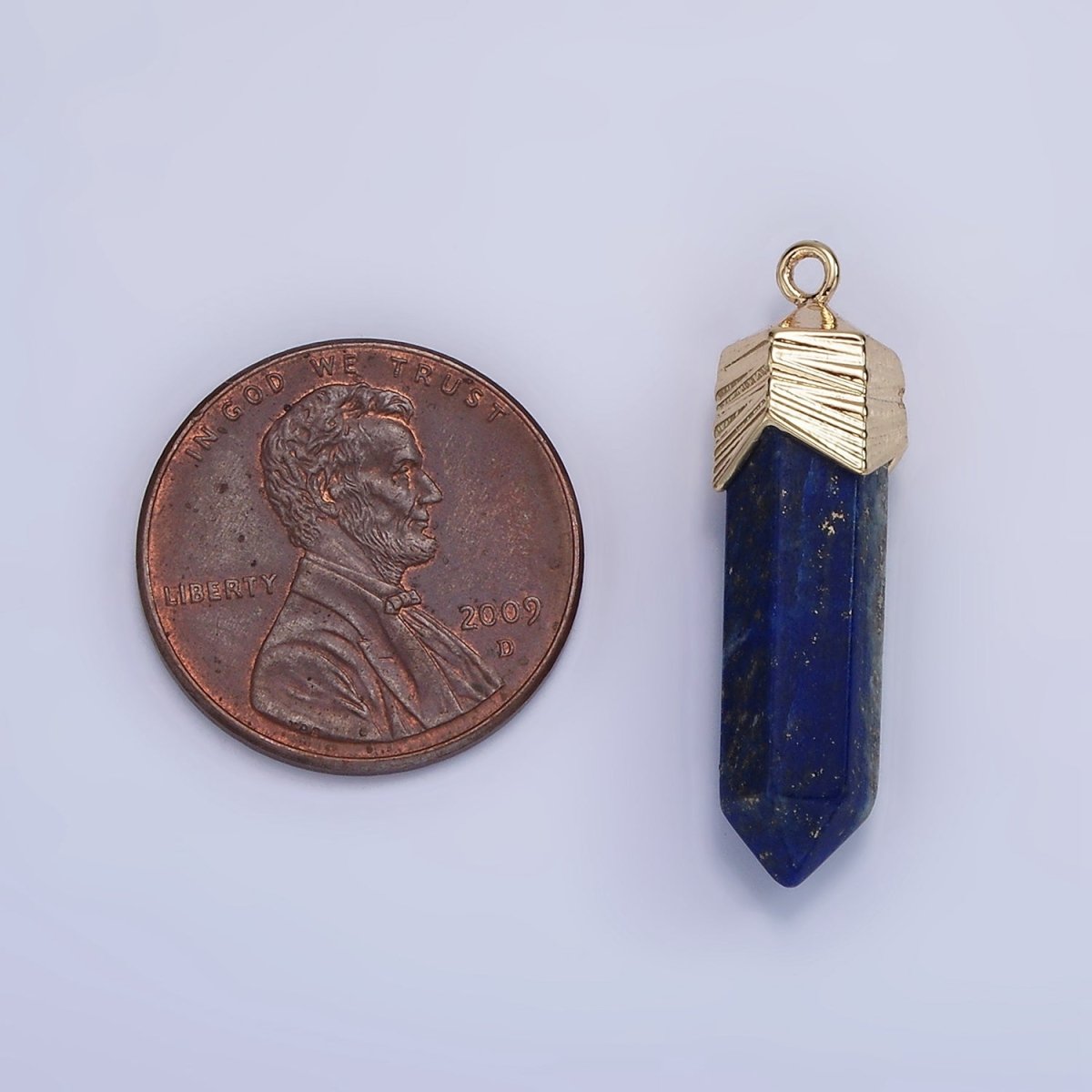 14K Gold Filled 28mm Natural Gemstone Pointed Wand Line-Textured Charm | AG333 - AG341