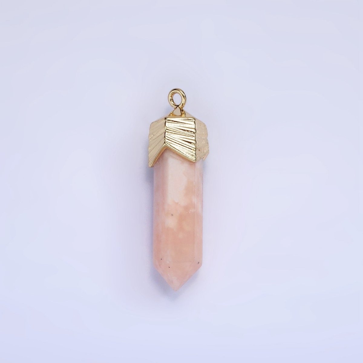 14K Gold Filled 28mm Natural Gemstone Pointed Wand Line-Textured Charm | AG333 - AG341