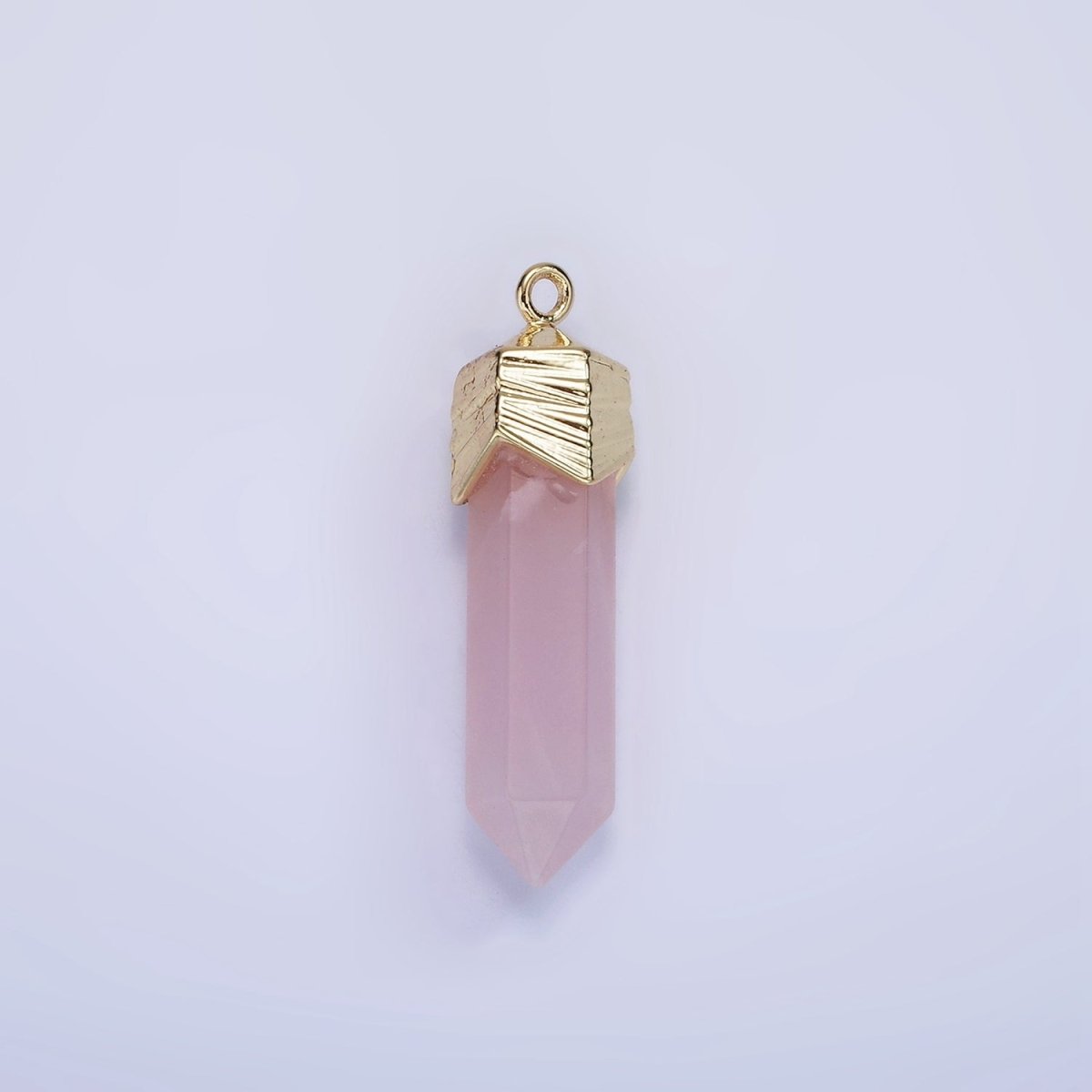 14K Gold Filled 28mm Natural Gemstone Pointed Wand Line-Textured Charm | AG333 - AG341