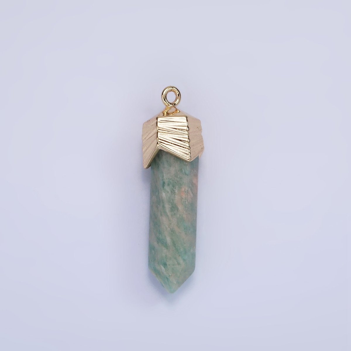 14K Gold Filled 28mm Natural Gemstone Pointed Wand Line-Textured Charm | AG333 - AG341