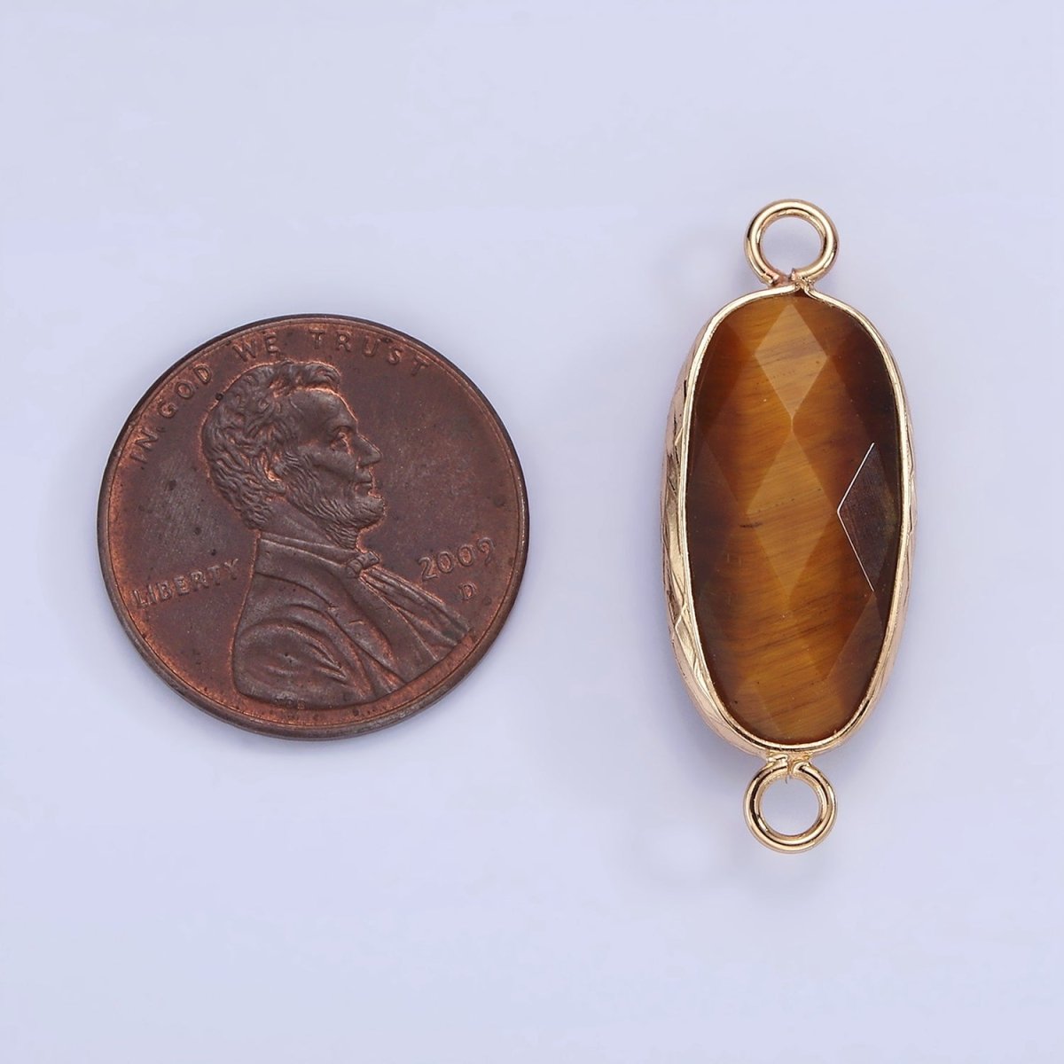 14K Gold Filled 29.2mm Natural Gemstone Oval Multifaceted Charm Connector | G014 - G022
