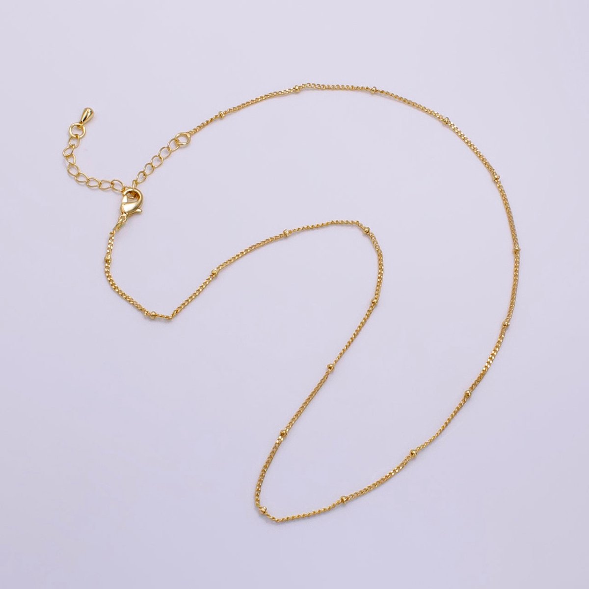 14K Gold Filled 2mm Satellite Curb Chain 16 Inch Necklace w. Extender in Gold & Silver | WA-2451 WA-2452