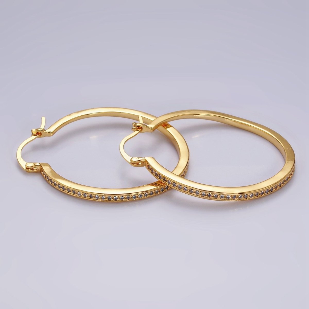 14K Gold Filled 30mm, 40mm, 50mm Clear CZ Lined Latch Hoop Earrings in Gold & Silver | AE145 - AE150