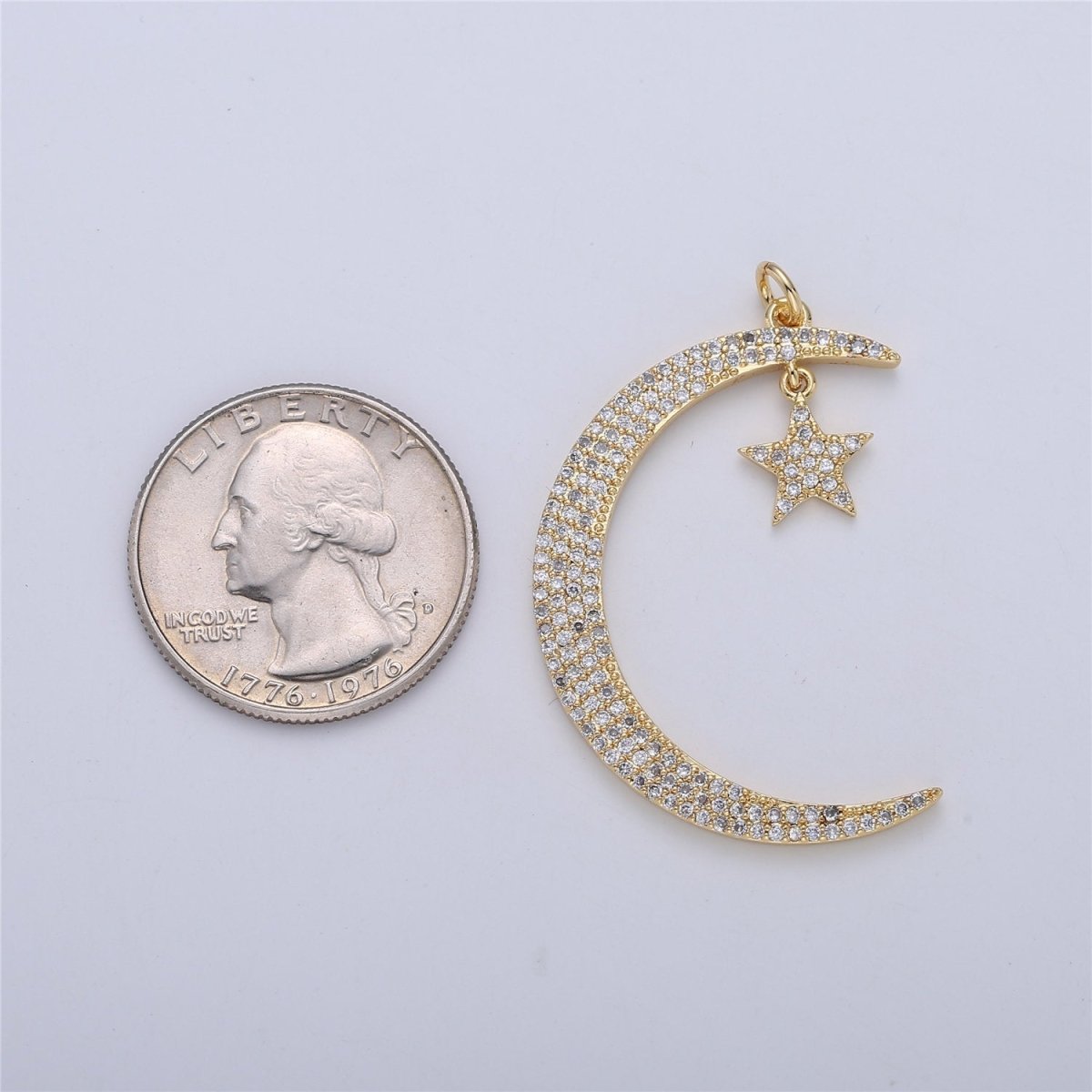14K Gold Filled 30mm / 40mm Micro Paved CZ Celestial Crescent Moon Star Dangle Charm D-167