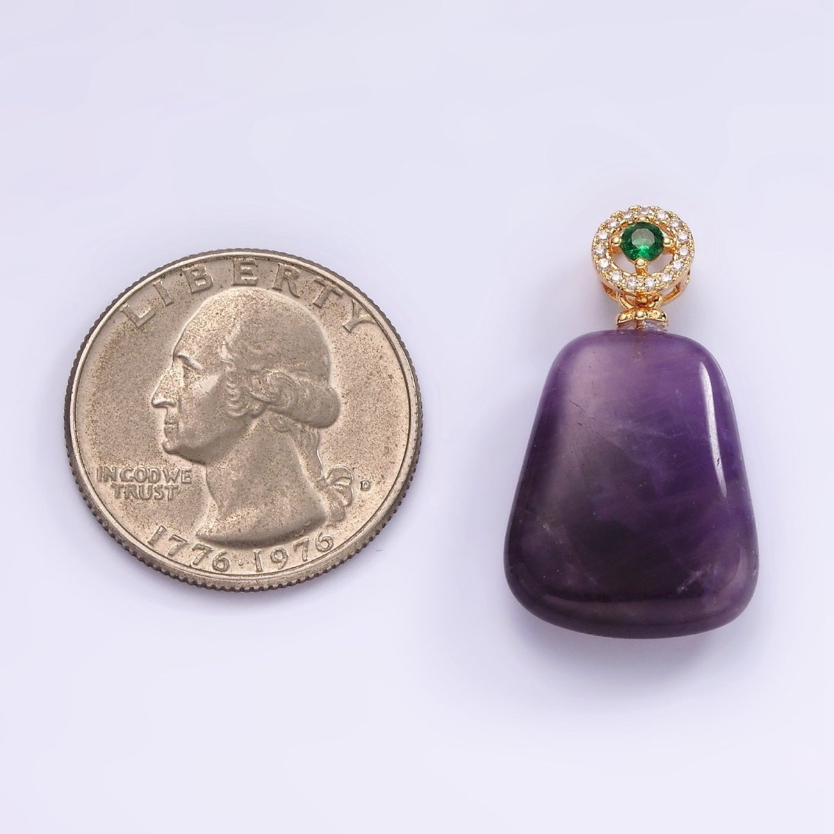 14K Gold Filled 30mm Amethyst Green Micro Paved CZ Round Bail Pendant | AG479 - DLUXCA