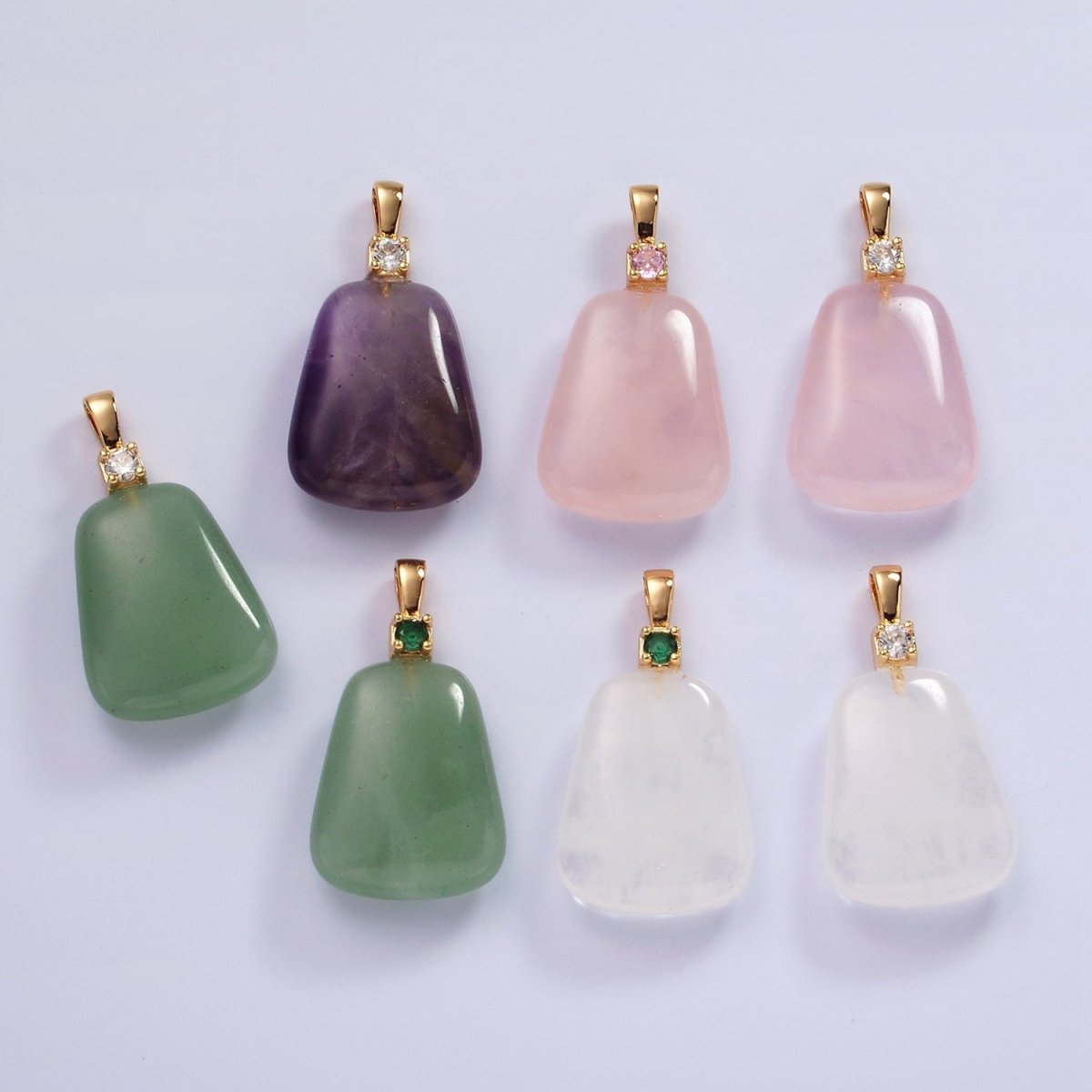 14K Gold Filled 30mm Aventurine, Clear Quartz, Amethyst, Rose Quartz CZ Bail Pendant | N2019 - N2025