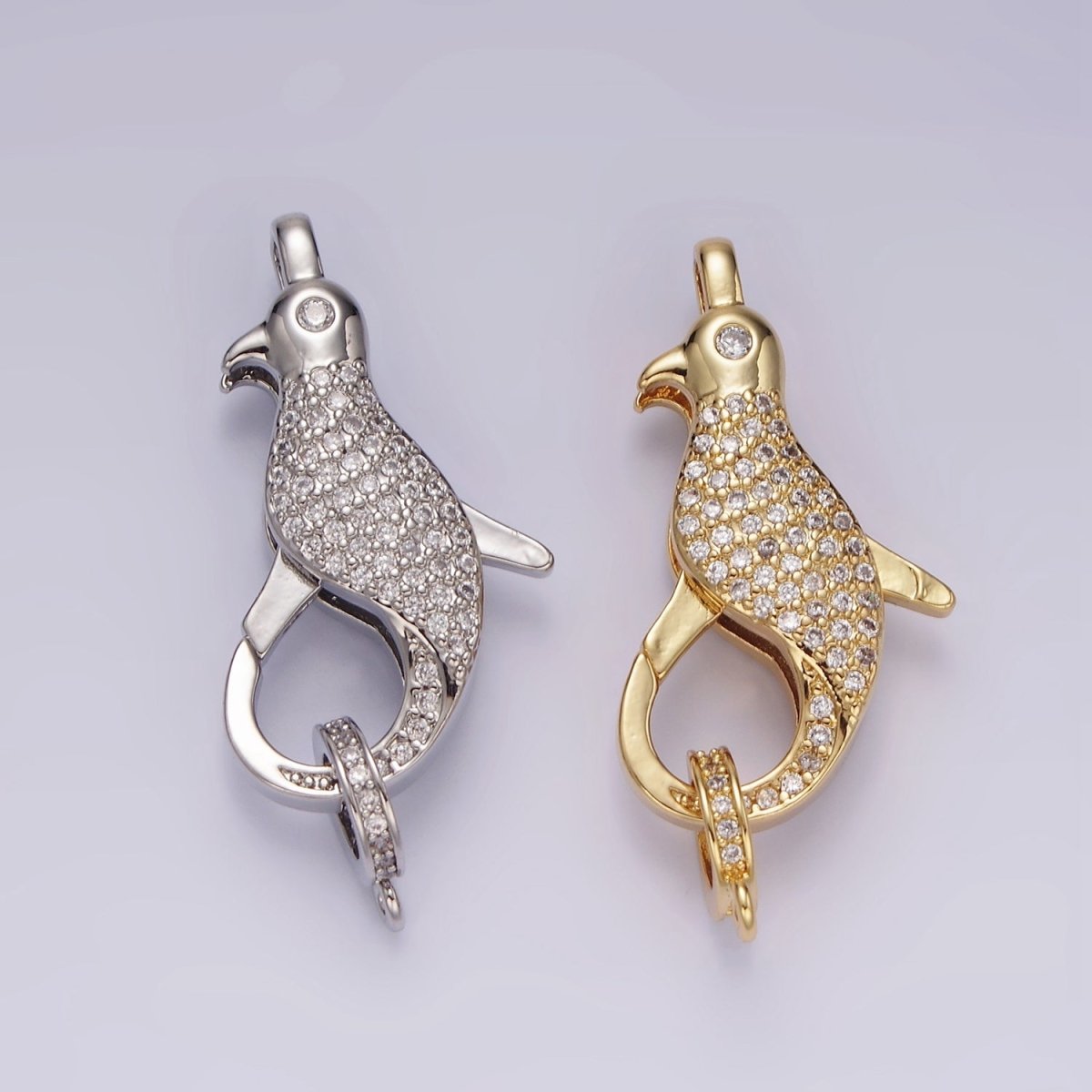 14K Gold Filled 30mm Bird Animal CZ Micro Paved Lobster Claw Clasps Closure Findings in Gold & Silver | Z603 Z604