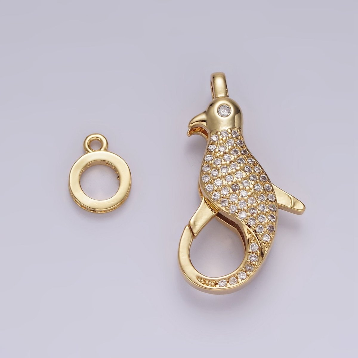 14K Gold Filled 30mm Bird Animal CZ Micro Paved Lobster Claw Clasps Closure Findings in Gold & Silver | Z603 Z604