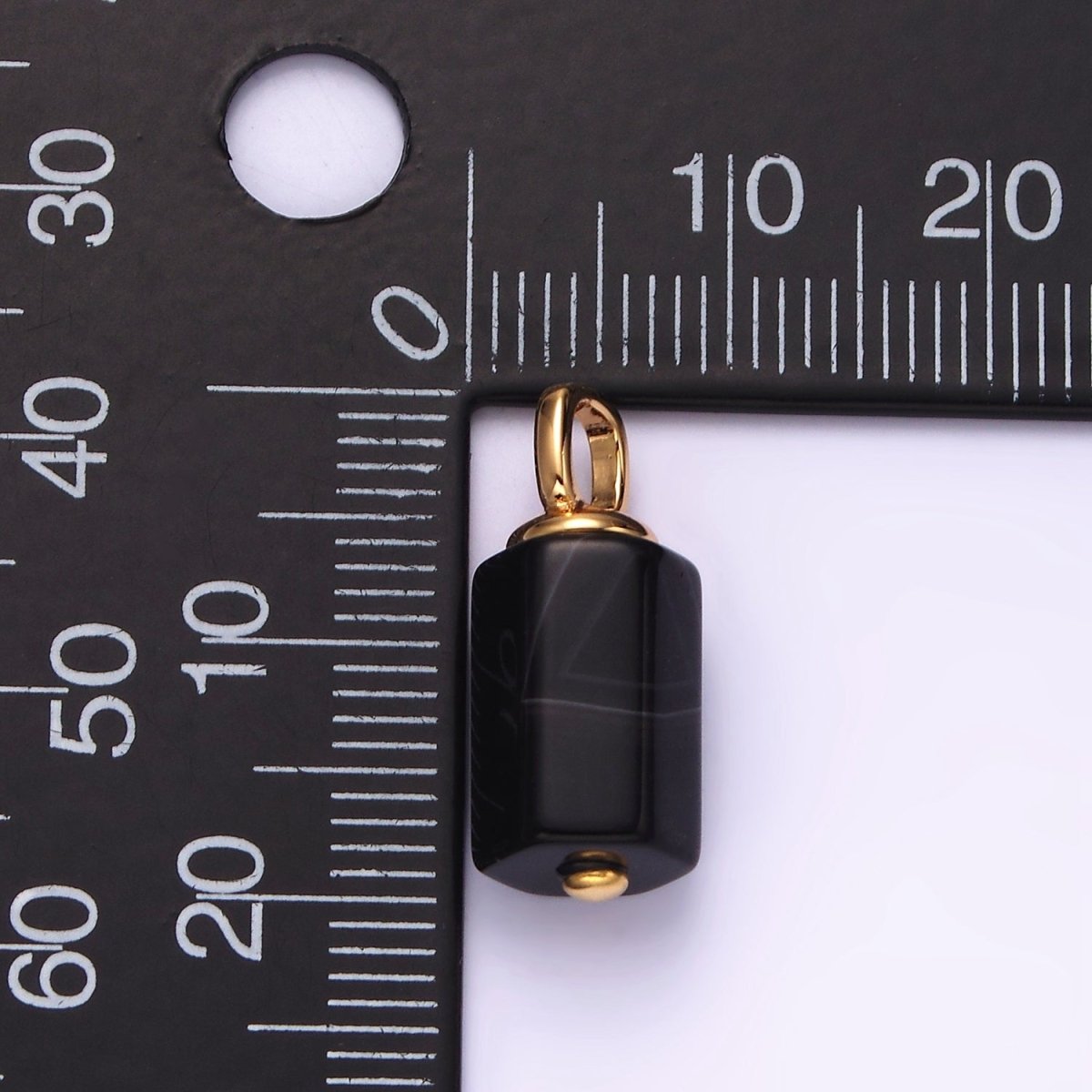 14K Gold Filled 30mm Black Onyx Multifaceted Tube Minimalist Pendant | N1989 - DLUXCA