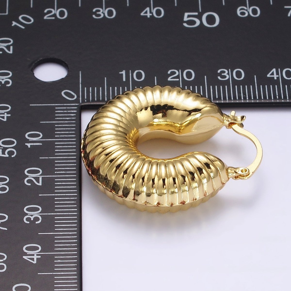 14K Gold Filled 30mm Chubby Croissant French Lock Latch Earrings in Gold & Silver | AE092 AE093
