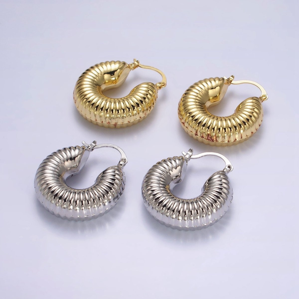 14K Gold Filled 30mm Chubby Croissant French Lock Latch Earrings in Gold & Silver | AE092 AE093