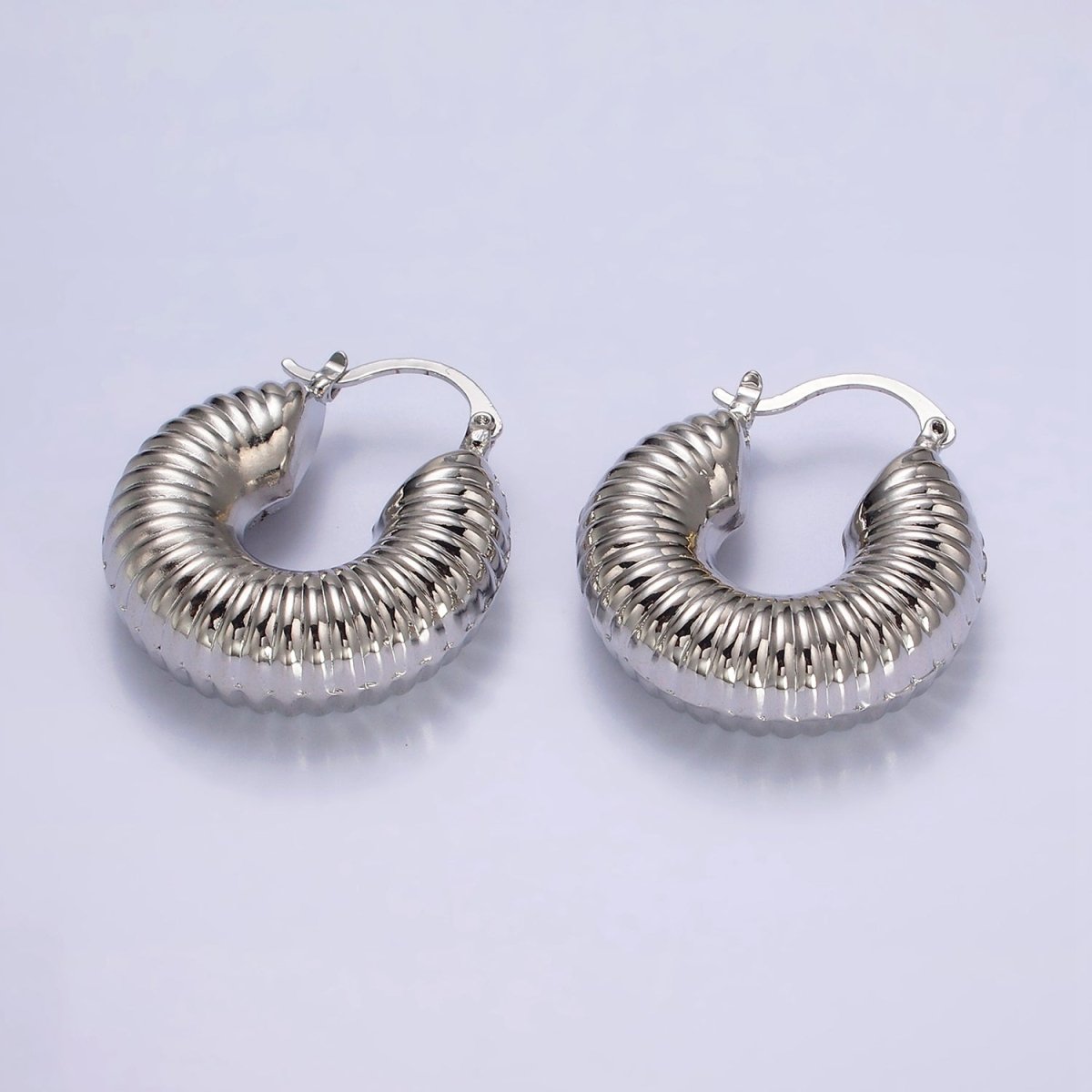 14K Gold Filled 30mm Chubby Croissant French Lock Latch Earrings in Gold & Silver | AE092 AE093
