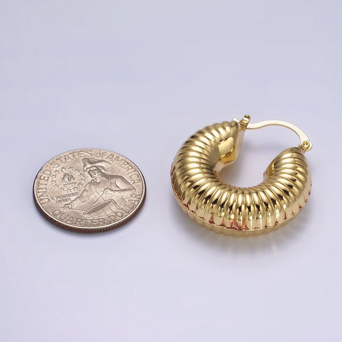 14K Gold Filled 30mm Chubby Croissant French Lock Latch Earrings in Gold & Silver | AE092 AE093
