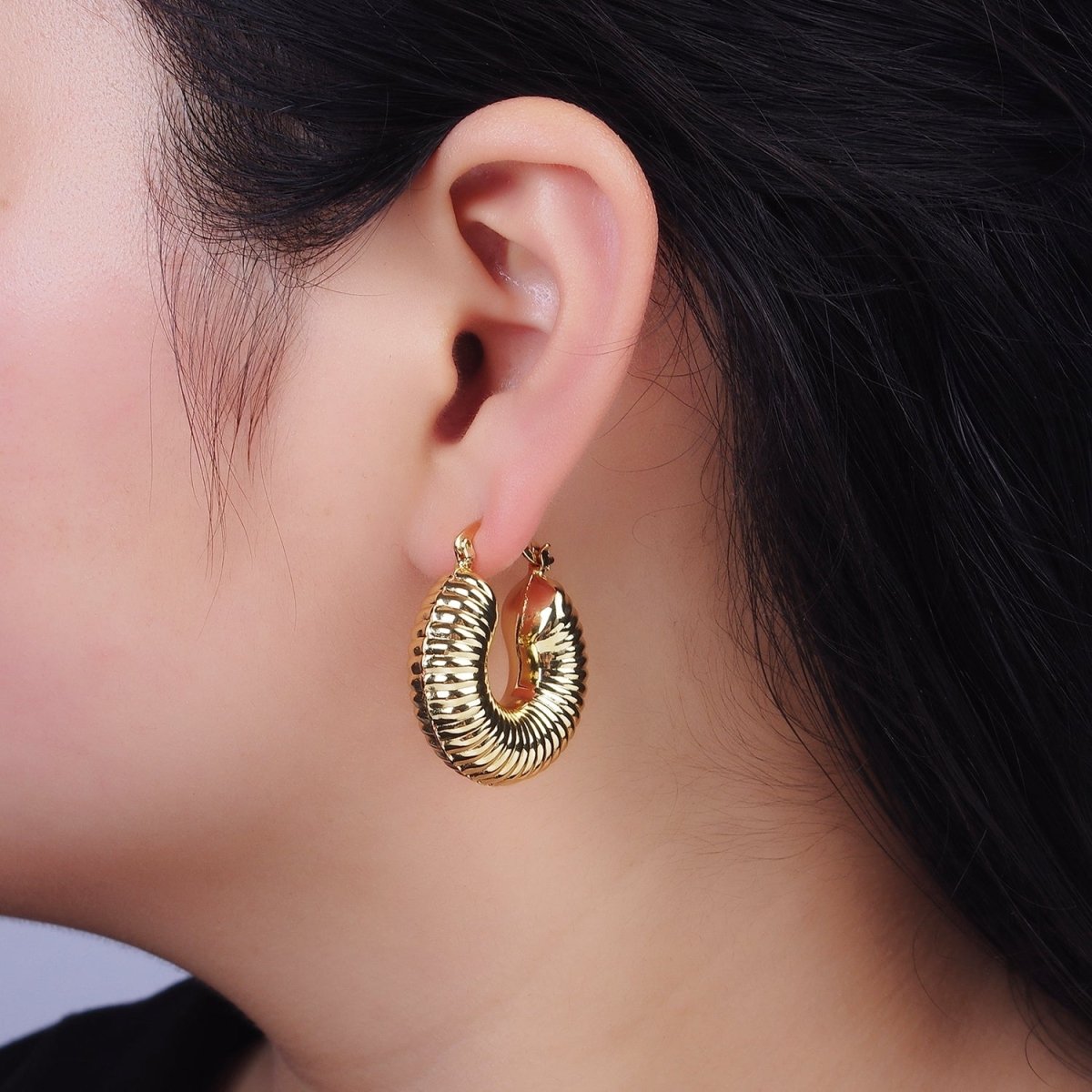 14K Gold Filled 30mm Chubby Croissant French Lock Latch Earrings in Gold & Silver | AE092 AE093