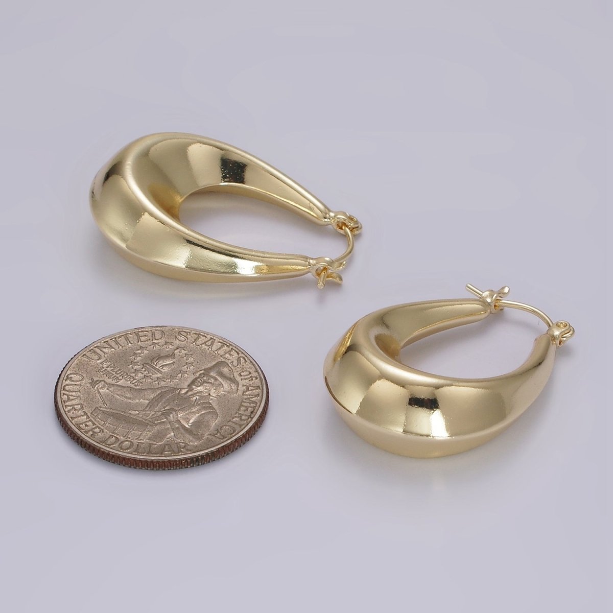 14K Gold Filled 30mm Chubby Curved U-Shaped Minimalist Latch Hoop Earrings | AE383 - DLUXCA