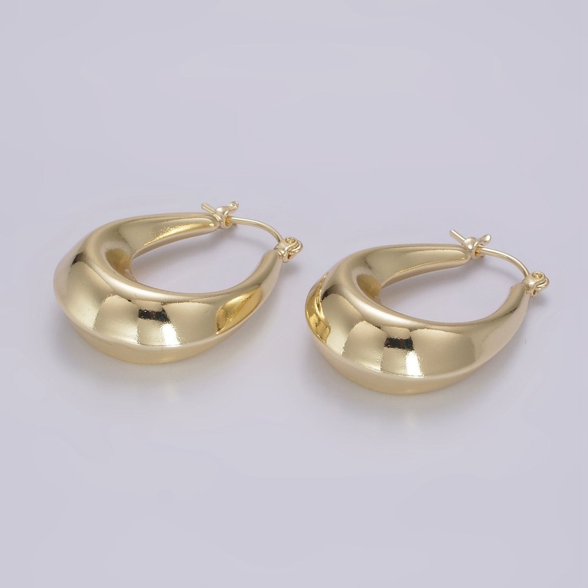 14K Gold Filled 30mm Chubby Curved U-Shaped Minimalist Latch Hoop Earrings | AE383 - DLUXCA