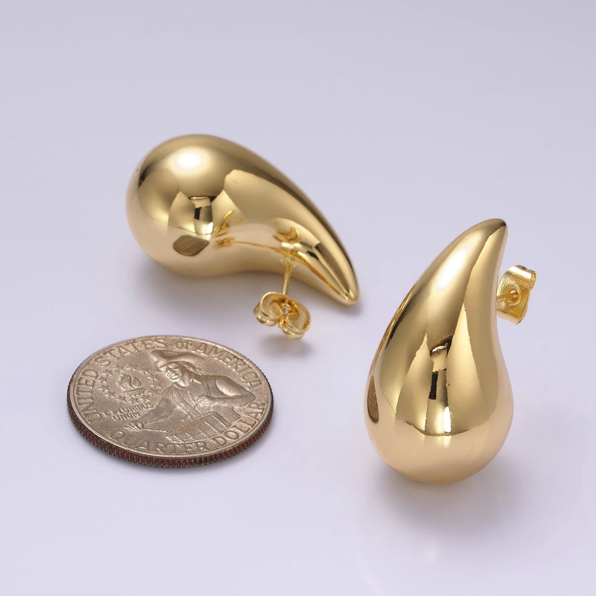14K Gold Filled 30mm Chunky Modern Teardrop Stud Kylie Earrings in Gold & Silver | AE-194 AE-199