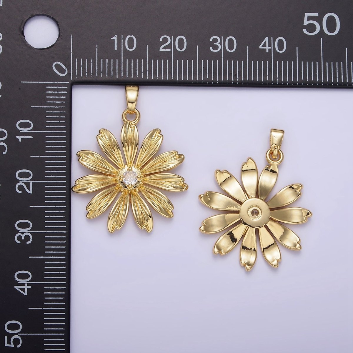 14K Gold Filled 30mm Clear CZ Lined Sunflower Nature Pendant | AH146 - DLUXCA