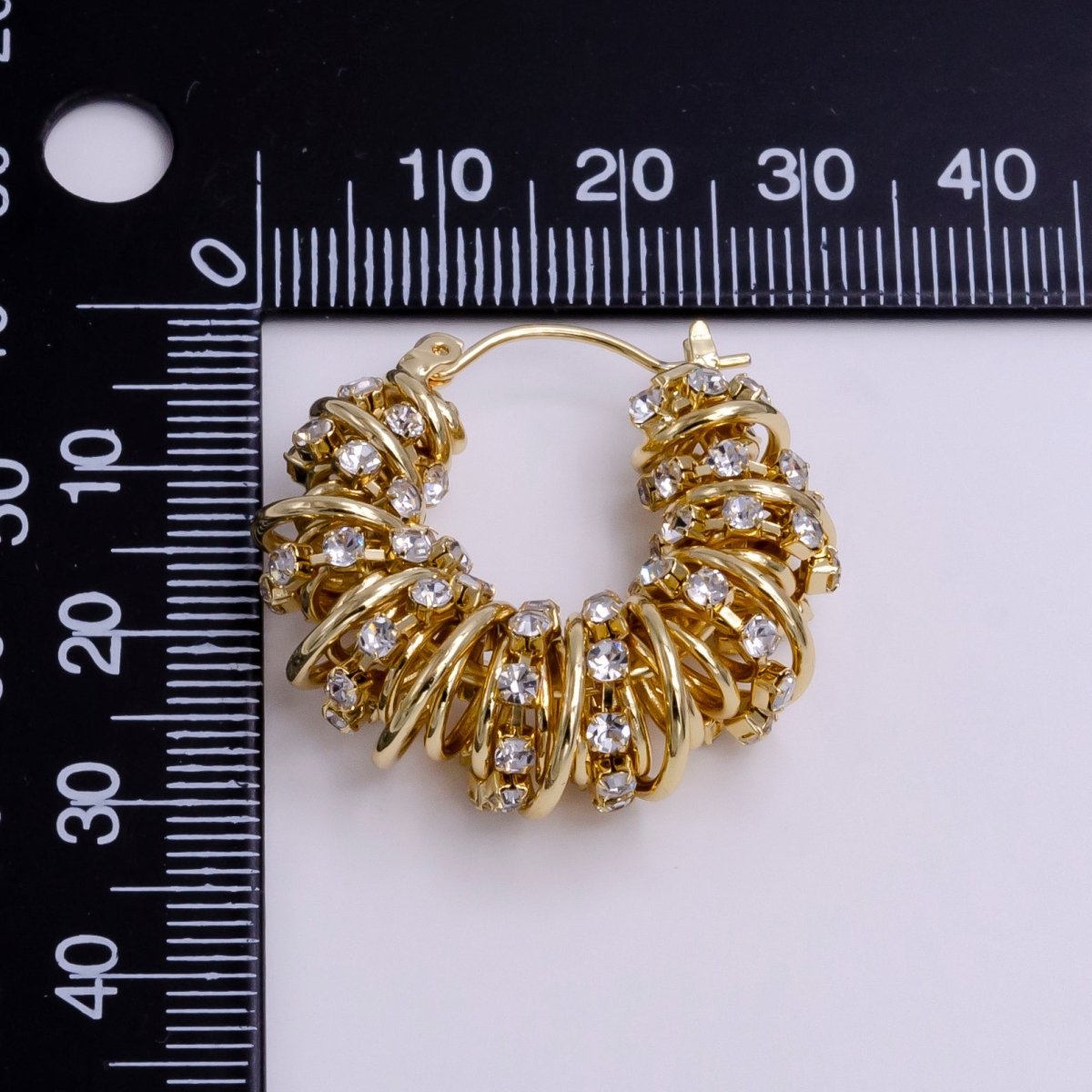 14K Gold Filled 30mm Clear CZ Multiple Spiral Band Latch Earrings in Gold & Silver | AE554 AE555