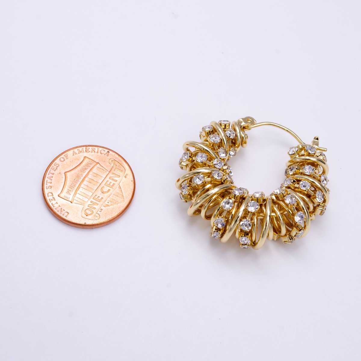 14K Gold Filled 30mm Clear CZ Multiple Spiral Band Latch Earrings in Gold & Silver | AE554 AE555