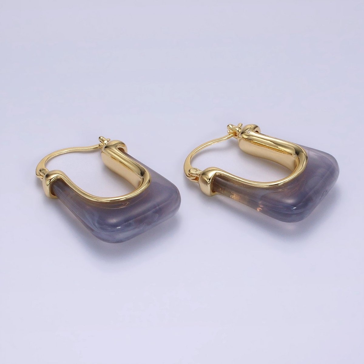 14K Gold Filled 30mm Clear, Grey, Cream, Mint, Brown, Green Resin U-Shaped Rectangular Latch Hoop Earrings | AE159 AE160 AE176 AE367 AE368 AE373