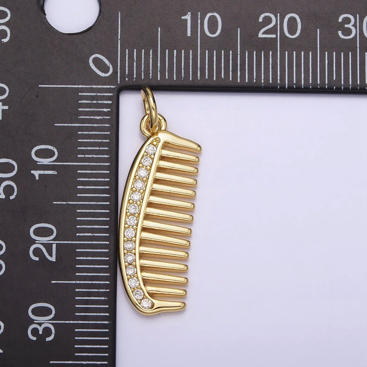 14K Gold Filled 30mm Clear Micro Paved CZ Hair Comb Charm | N1101 - DLUXCA