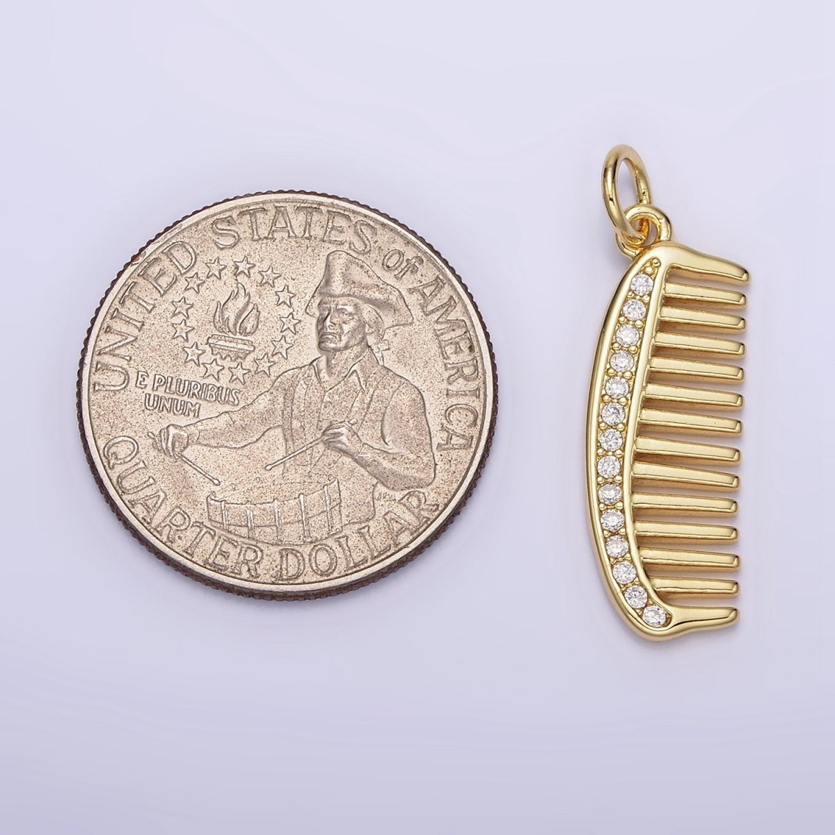14K Gold Filled 30mm Clear Micro Paved CZ Hair Comb Charm | N1101 - DLUXCA