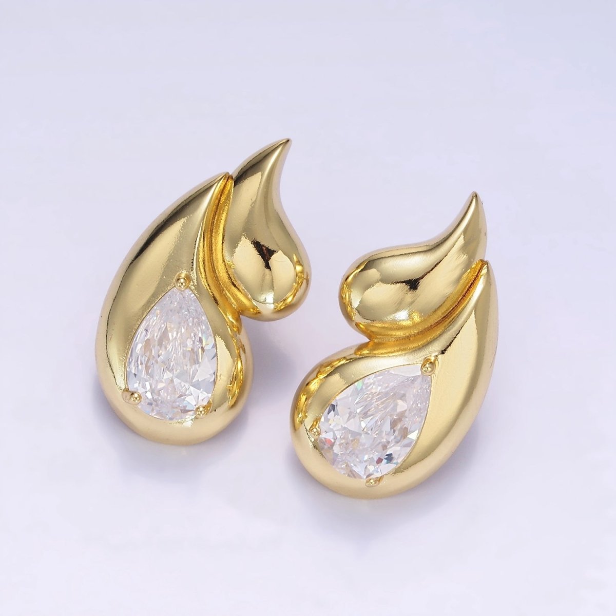 14K Gold Filled 30mm Double Teardrop CZ Stud Earrings Set | P502 - DLUXCA