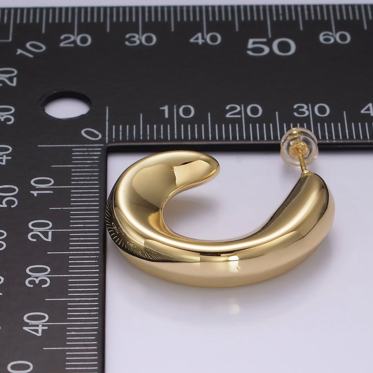 14K Gold Filled 30mm Edged Minimalist J-Shaped Hoop Earrings in Gold & Silver | AE369 AE364