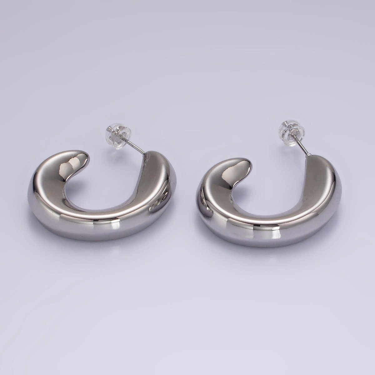 14K Gold Filled 30mm Edged Minimalist J-Shaped Hoop Earrings in Gold & Silver | AE369 AE364
