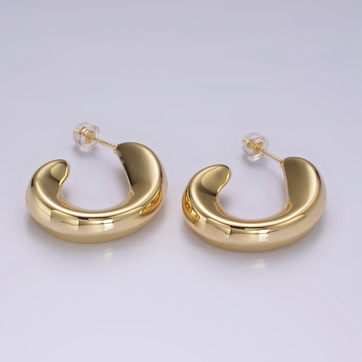 14K Gold Filled 30mm Edged Minimalist J-Shaped Hoop Earrings in Gold & Silver | AE369 AE364