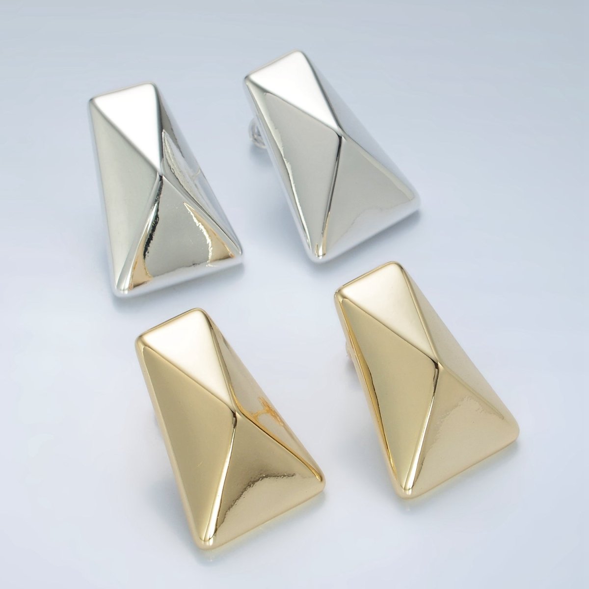 30mm Edged Rectangular Prism Lightweight Stud Earrings in Gold & Silver | AD677 AD678
