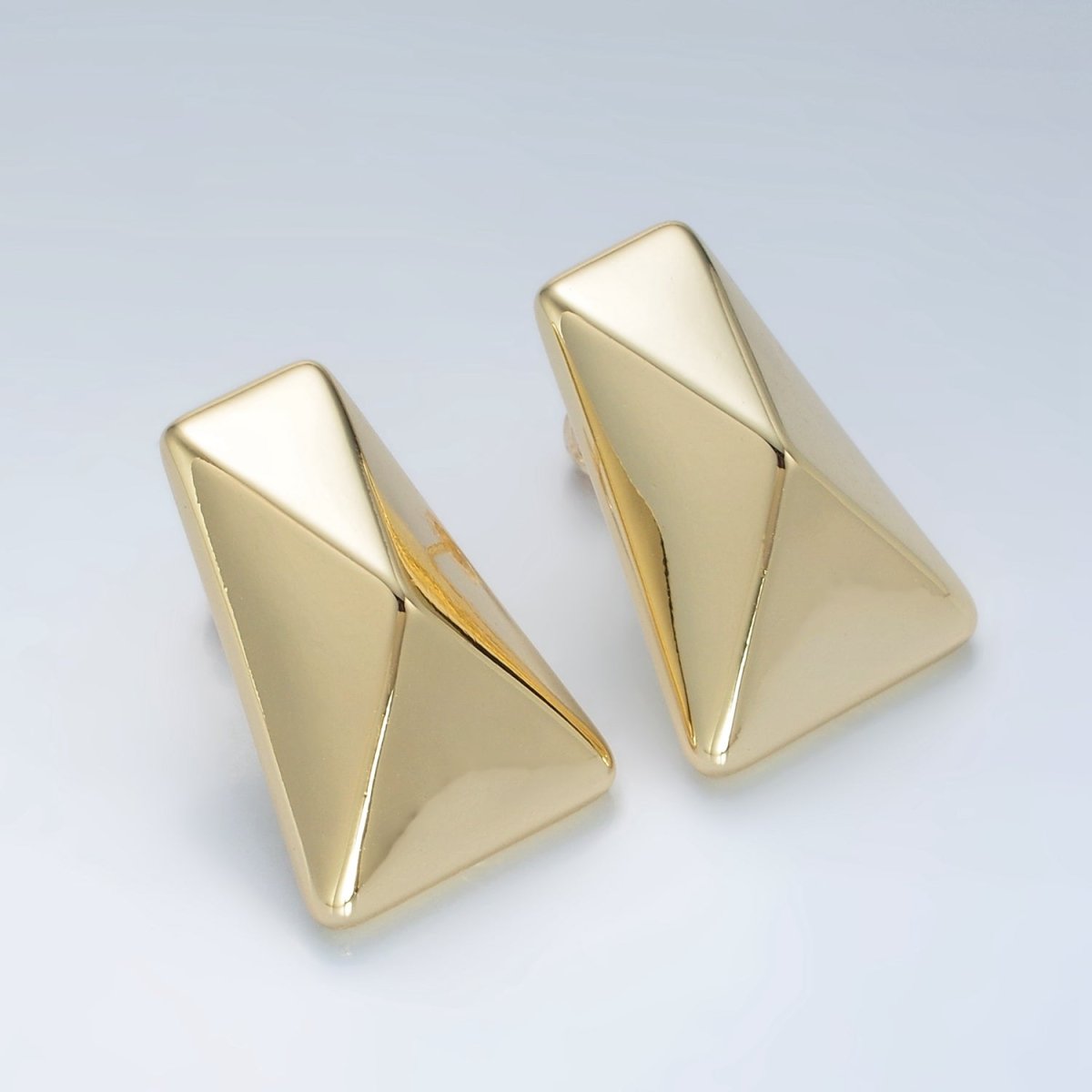30mm Edged Rectangular Prism Lightweight Stud Earrings in Gold & Silver | AD677 AD678