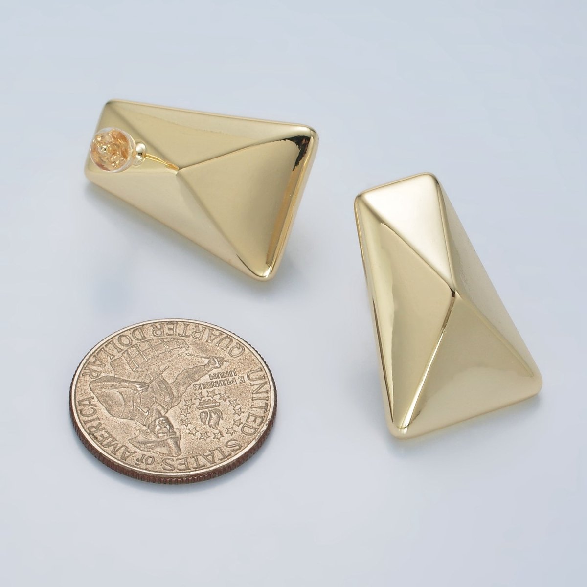 30mm Edged Rectangular Prism Lightweight Stud Earrings in Gold & Silver | AD677 AD678