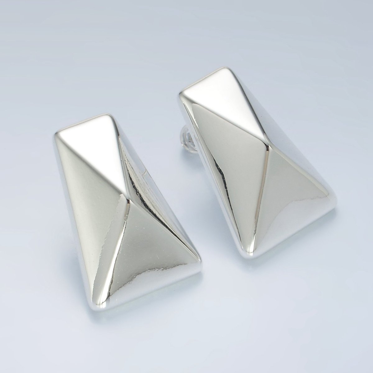 30mm Edged Rectangular Prism Lightweight Stud Earrings in Gold & Silver | AD677 AD678