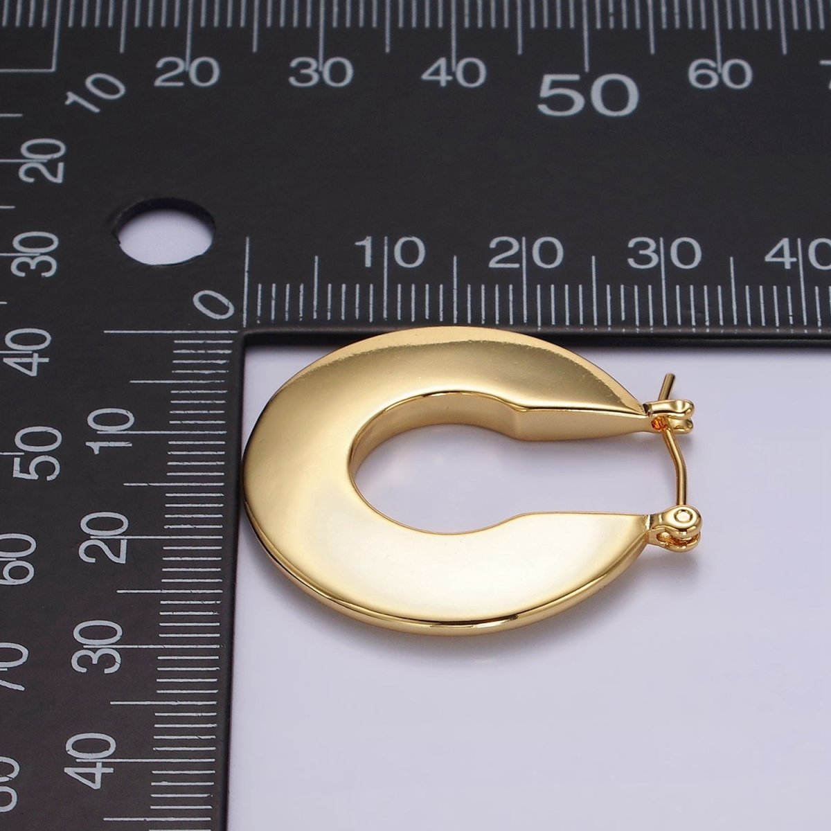 14K Gold Filled 30mm Flat Round Geometric Modern Statement  Latch Hoop Earrings in Gold & Silver | AE124 AE125