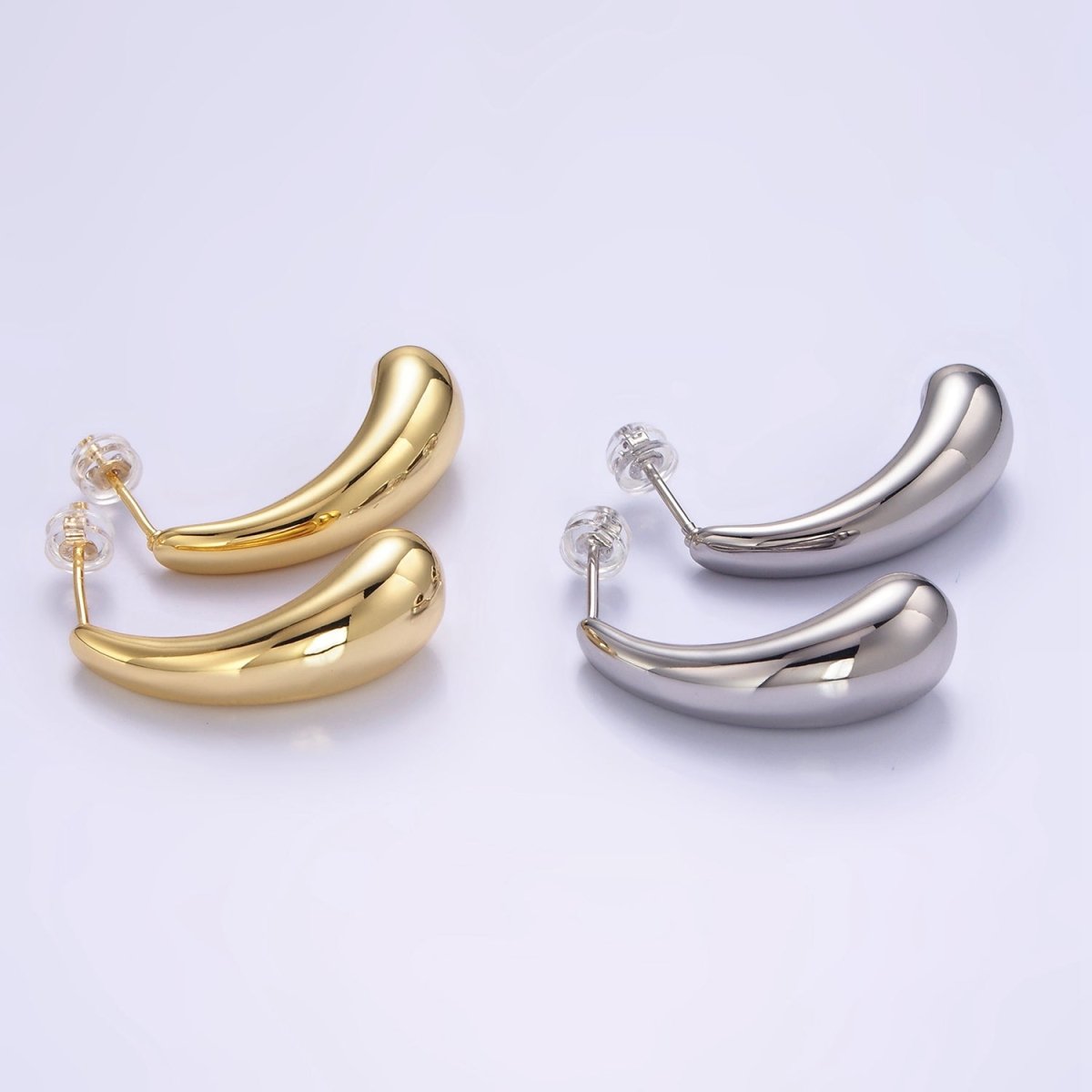 14K Gold Filled 30mm Geometric Teardrop Minimalist Stud Earrings in Silver & Gold | P520 P521
