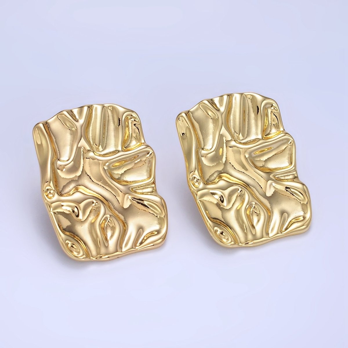 14K Gold Filled 30mm Hammered Foil Rectangular Bar Stud Earrings in Gold &Silver | P474 P475