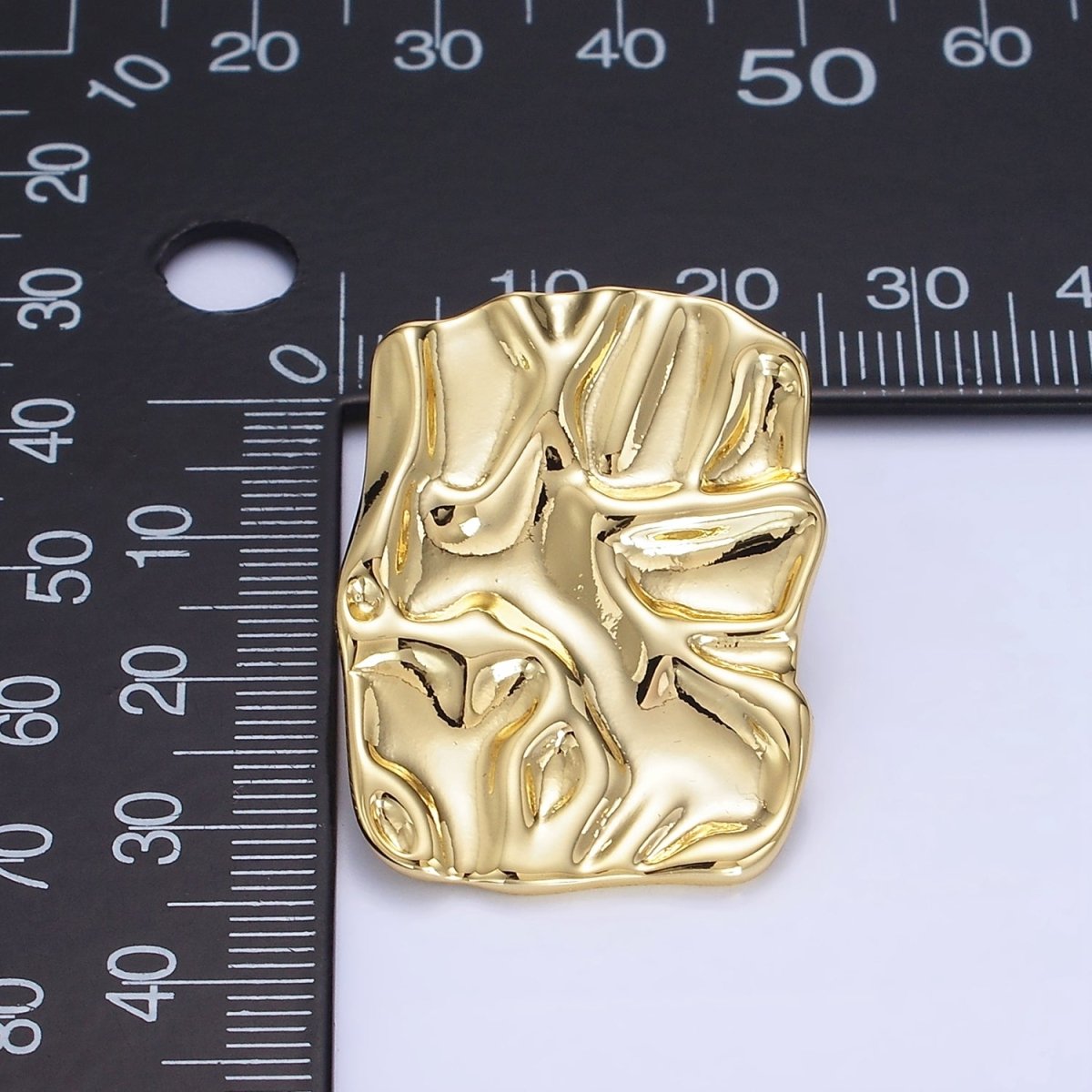 14K Gold Filled 30mm Hammered Foil Rectangular Bar Stud Earrings in Gold &Silver | P474 P475